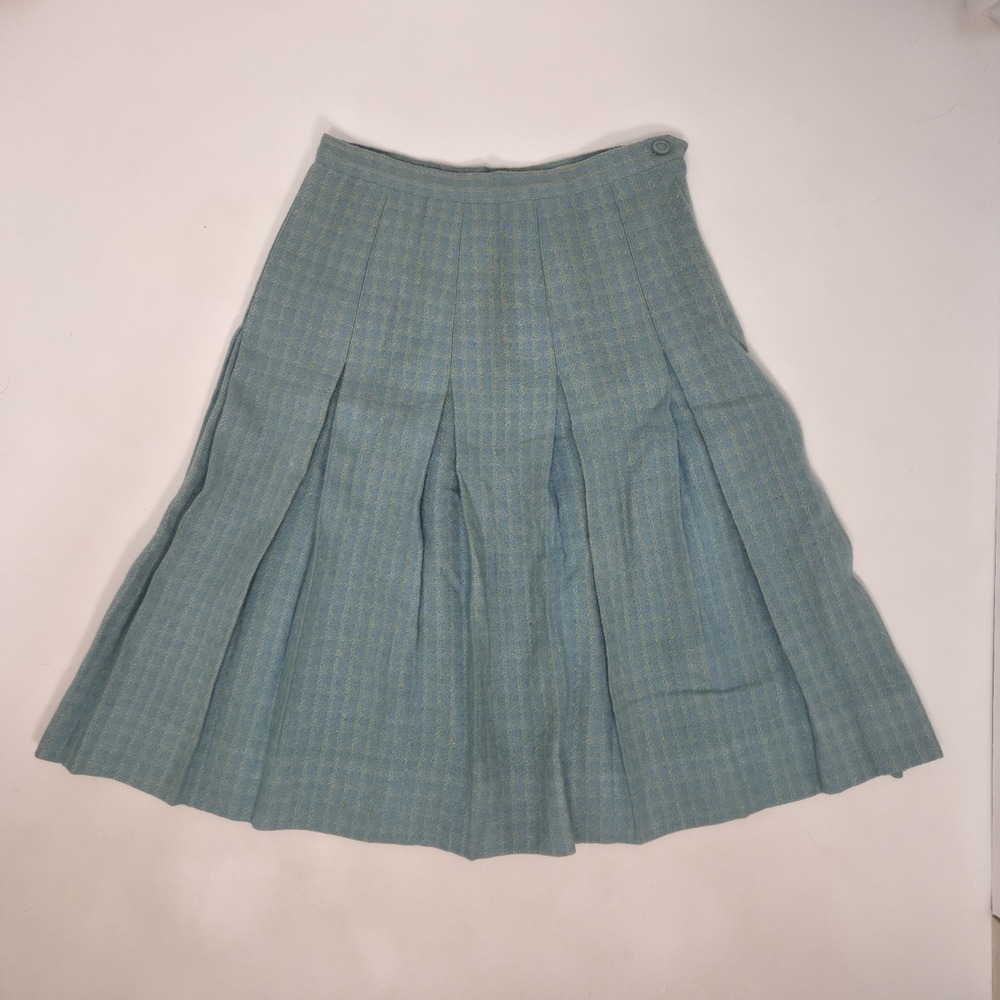 True Vintage Mid Century Joyce Of Chicago Silk Wool Plaid Skirt Heritage 14 Blue - Picture 1 of 7